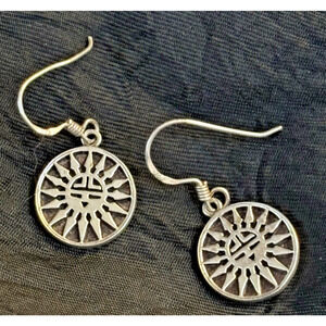 Vintage Sun Sterling Silver Drop Earrings Sun Symbol Jewelry Earrings 925 silver